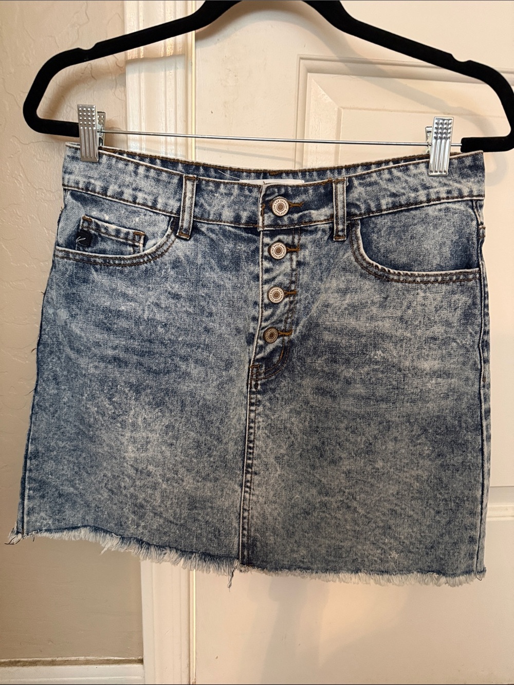 KanCan Acid Wash Denim Mini Skirt in Light Blue